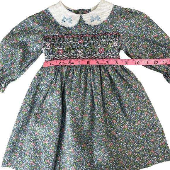 Vintage Polly Flinders Cotton Floral Embroidered Smocked Dress Cottage Size 4T - Picture 7 of 10